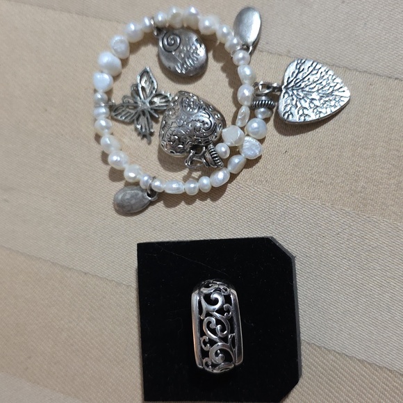 STERLING 925  RING AND PEARL BRACELET SET - Picture 1 of 9
